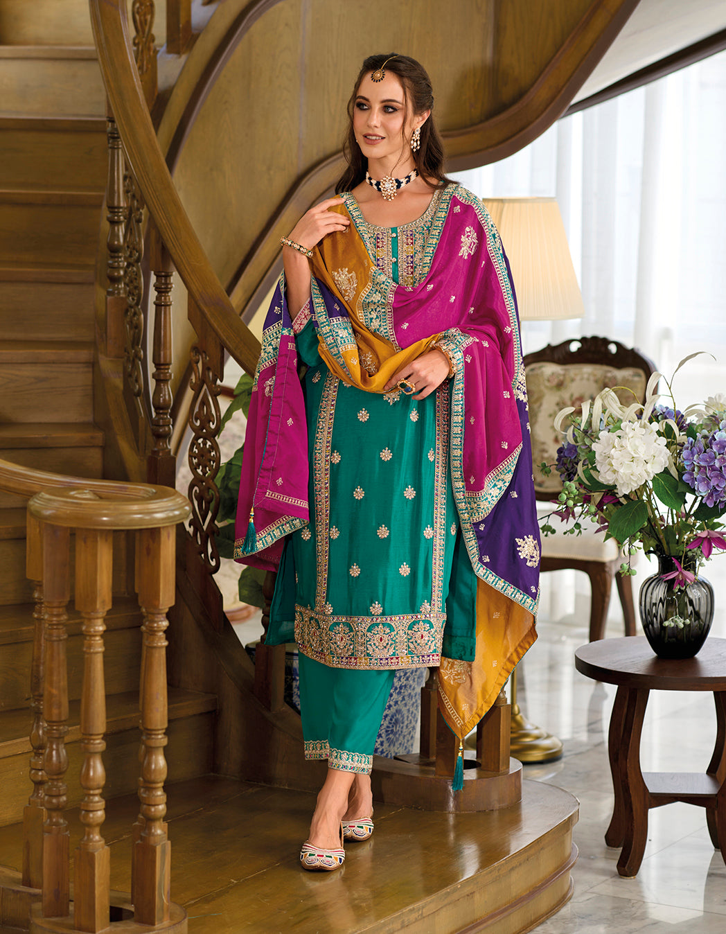 Readymade Elegant Dusty Green Salwar Kameez