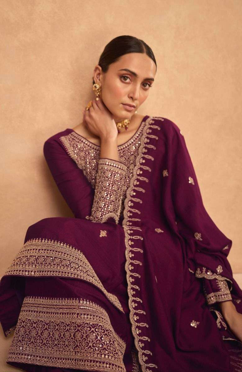 Wine Purple Palazzo Style Salwar Suit - Premium Silk