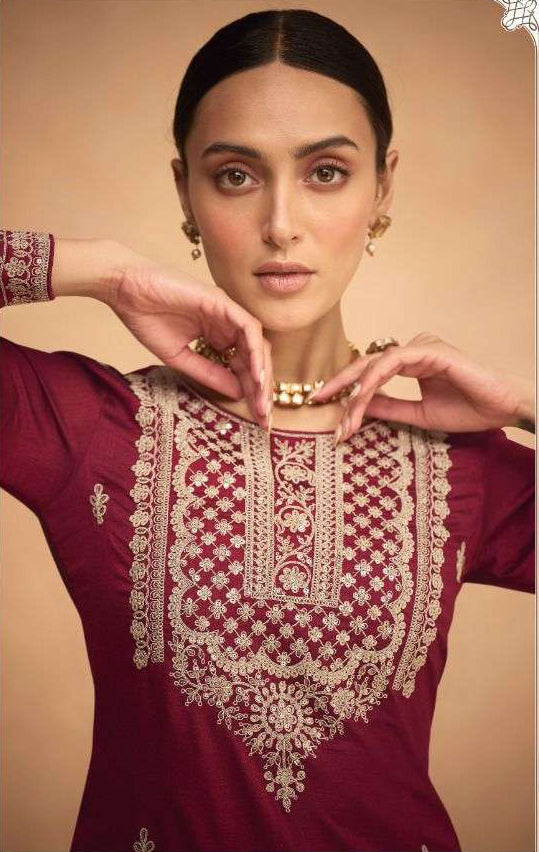 Maroon Palazzo Style Salwar Suit | Premium Silk
