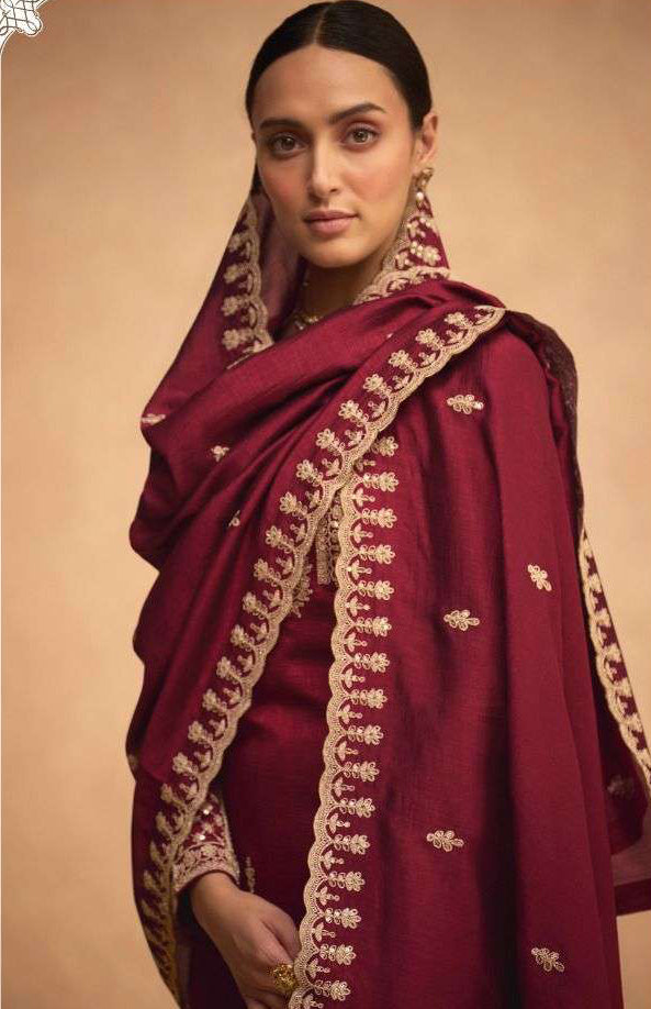 Maroon Palazzo Style Salwar Suit | Premium Silk