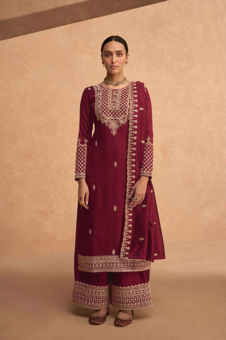 Maroon Palazzo Style Salwar Suit | Premium Silk