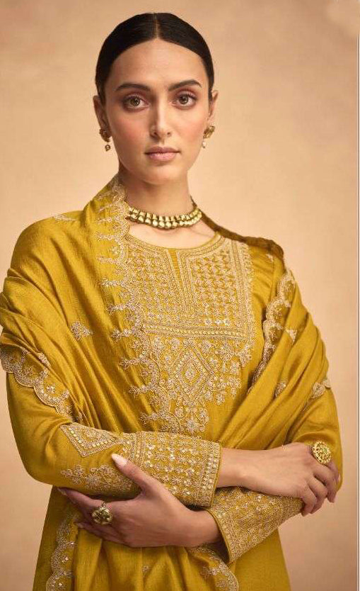 Yellow Palazzo Type Salwar Suit - Premium Silk