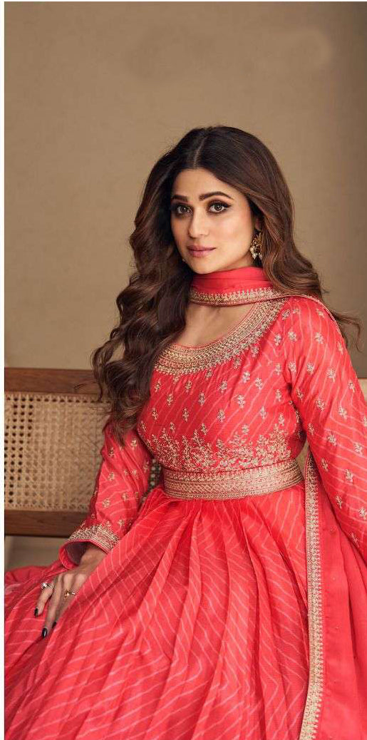 Elegant Red Chiffon Designer Anarkali Suit Gown