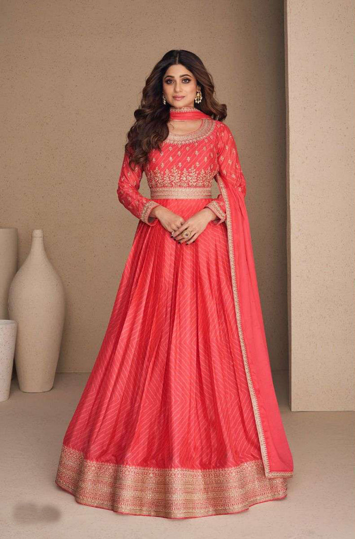 Elegant Red Chiffon Designer Anarkali Suit Gown