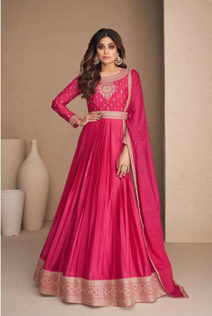 Captivating Pink Chiffon Designer Anarkali Suit Gown