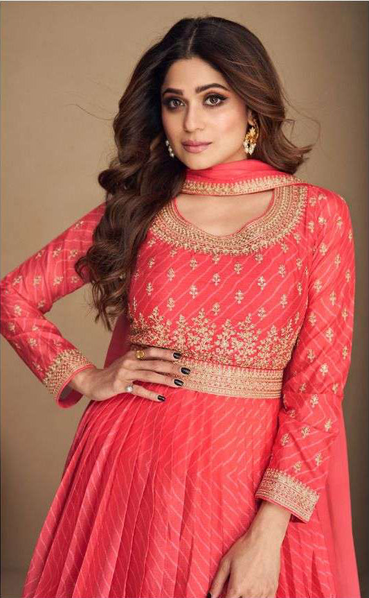 Elegant Red Chiffon Designer Anarkali Suit Gown