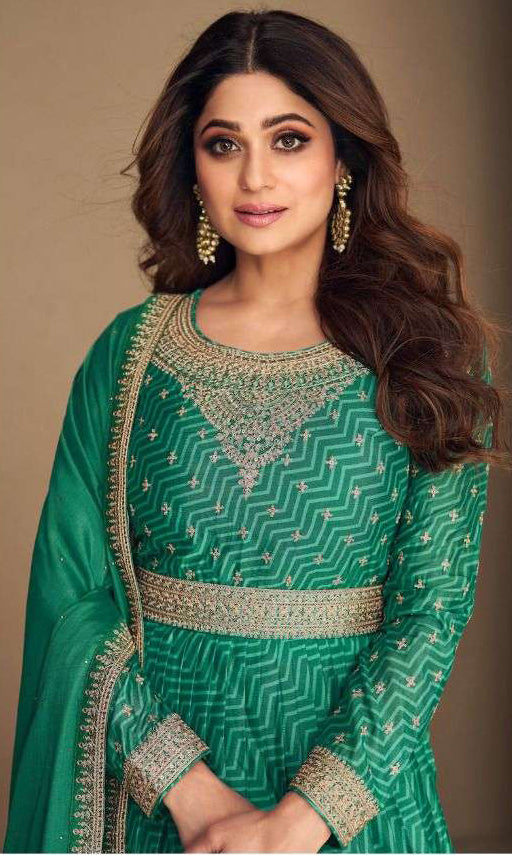 Exquisite Green Chiffon Designer Anarkali Suit Gown