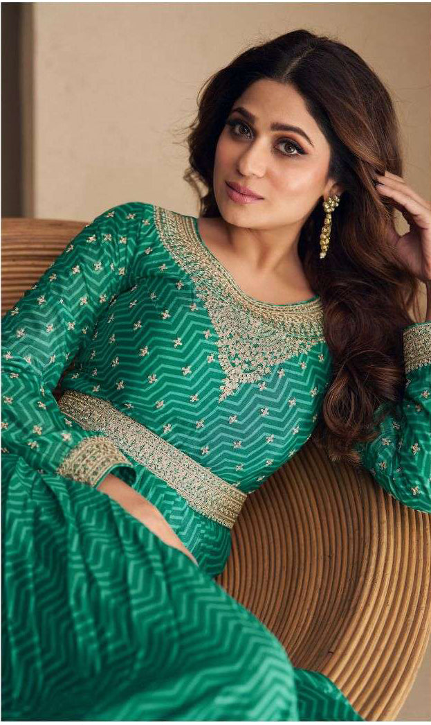 Exquisite Green Chiffon Designer Anarkali Suit Gown