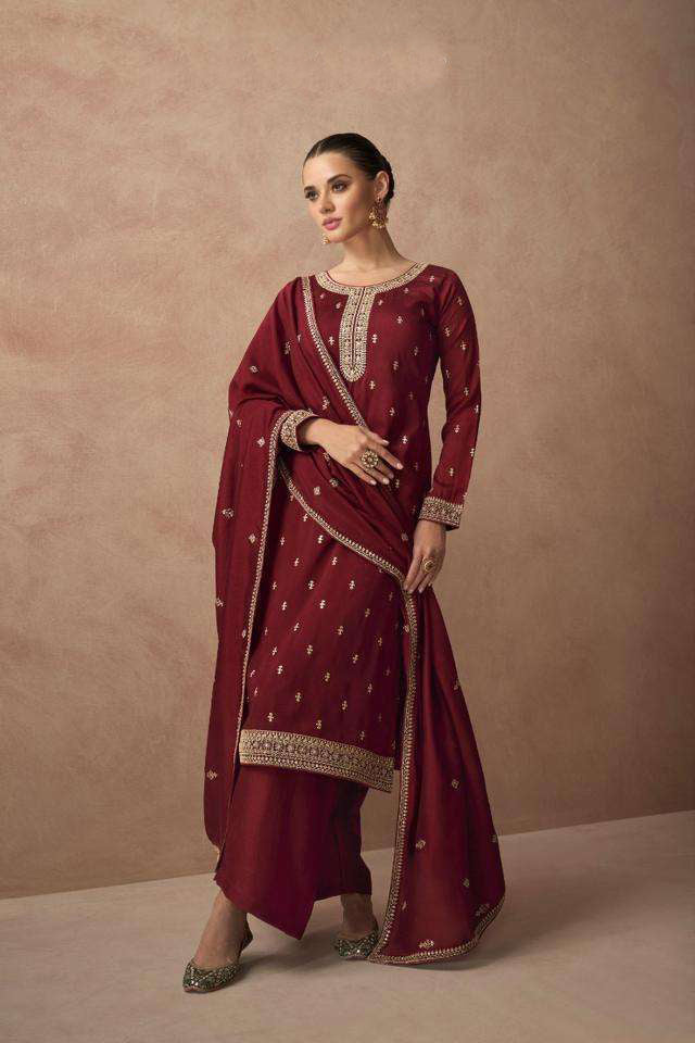 Elegant Maroon Red Partywear Designer Salwar Suit