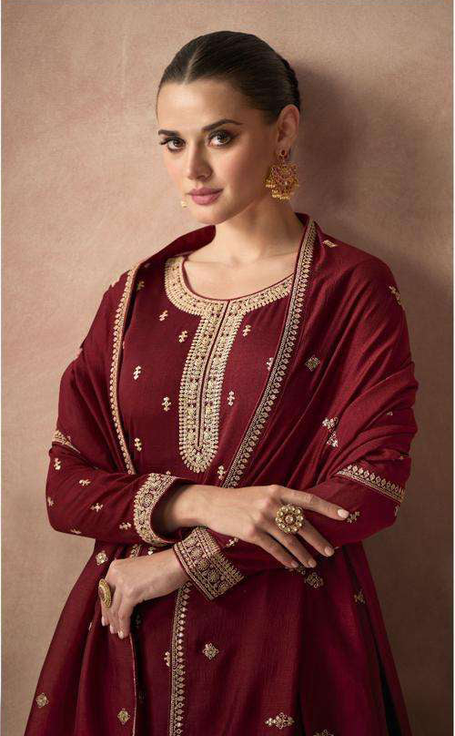 Elegant Maroon Red Partywear Designer Salwar Suit