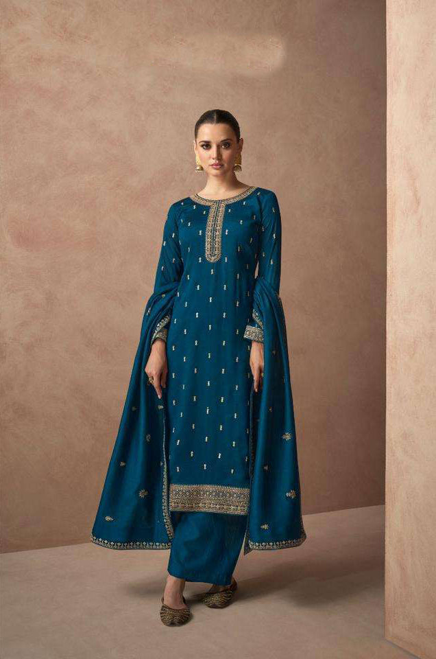 Blue Partywear Designer Salwar Suit - Premium Silk Fabric