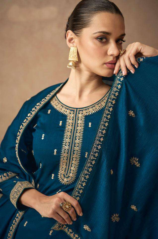 Blue Partywear Designer Salwar Suit - Premium Silk Fabric