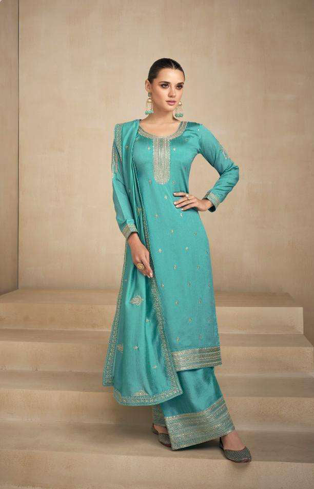 Exquisite Sky Blue Wedding Salwar Kameez Palazzo Pant Style