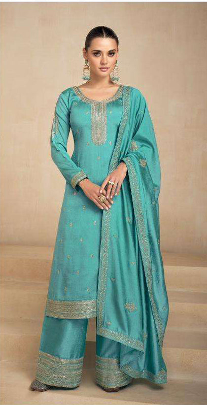 Exquisite Sky Blue Wedding Salwar Kameez Palazzo Pant Style