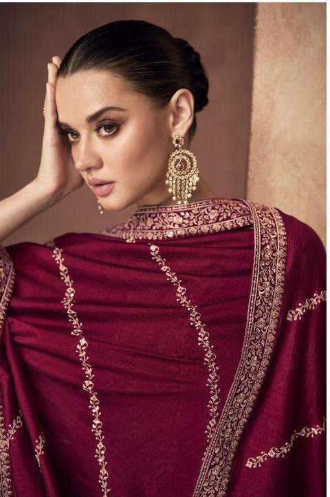 Exquisite Maroon Red Wedding Salwar Suit Palazzo Style