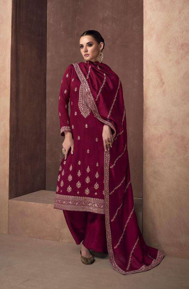 Exquisite Maroon Red Wedding Salwar Suit Palazzo Style