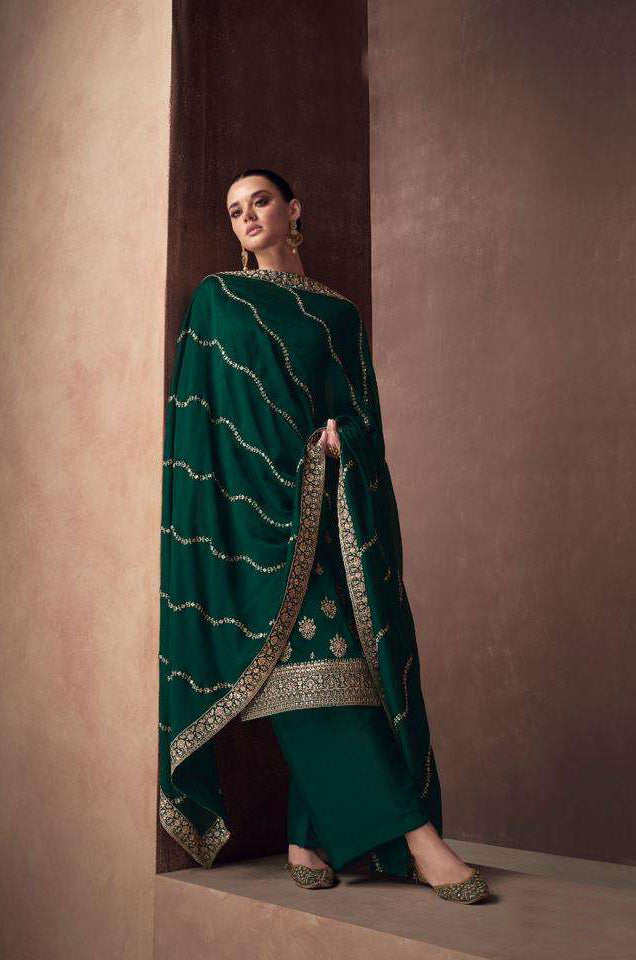 Exquisite Dark Green Wedding Salwar Kameez Palazzo Pant Style