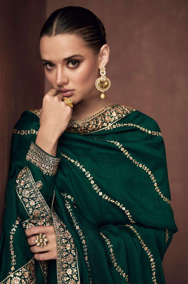 Exquisite Dark Green Wedding Salwar Kameez Palazzo Pant Style