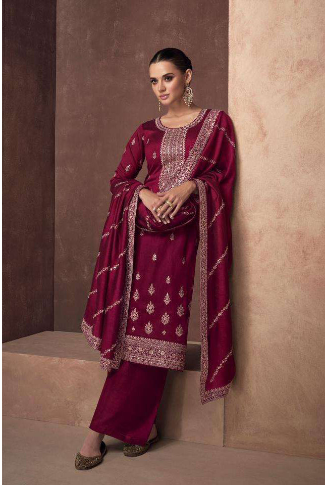 Exquisite Maroon Red Wedding Salwar Suit Palazzo Style