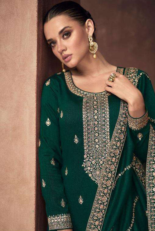 Exquisite Dark Green Wedding Salwar Kameez Palazzo Pant Style