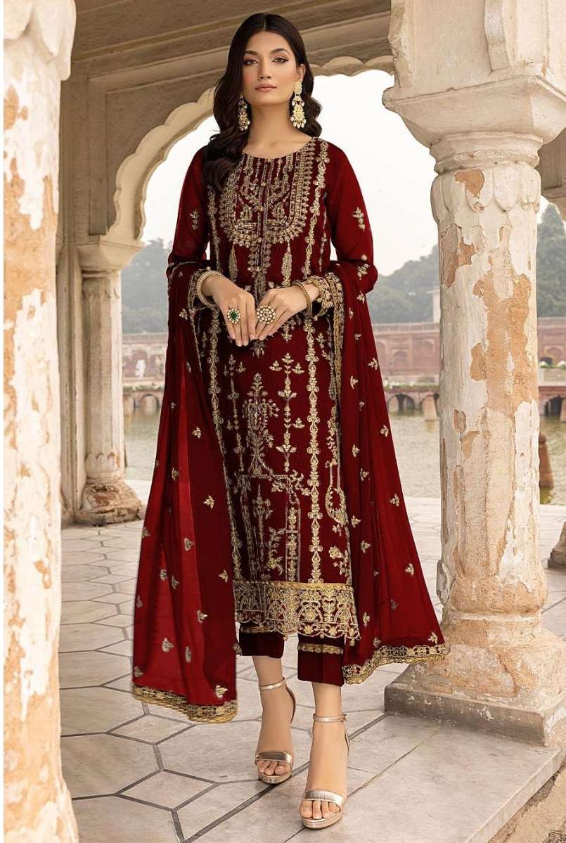Elegant Maroon Faux Georgette Sequence Work Salwar Kameez