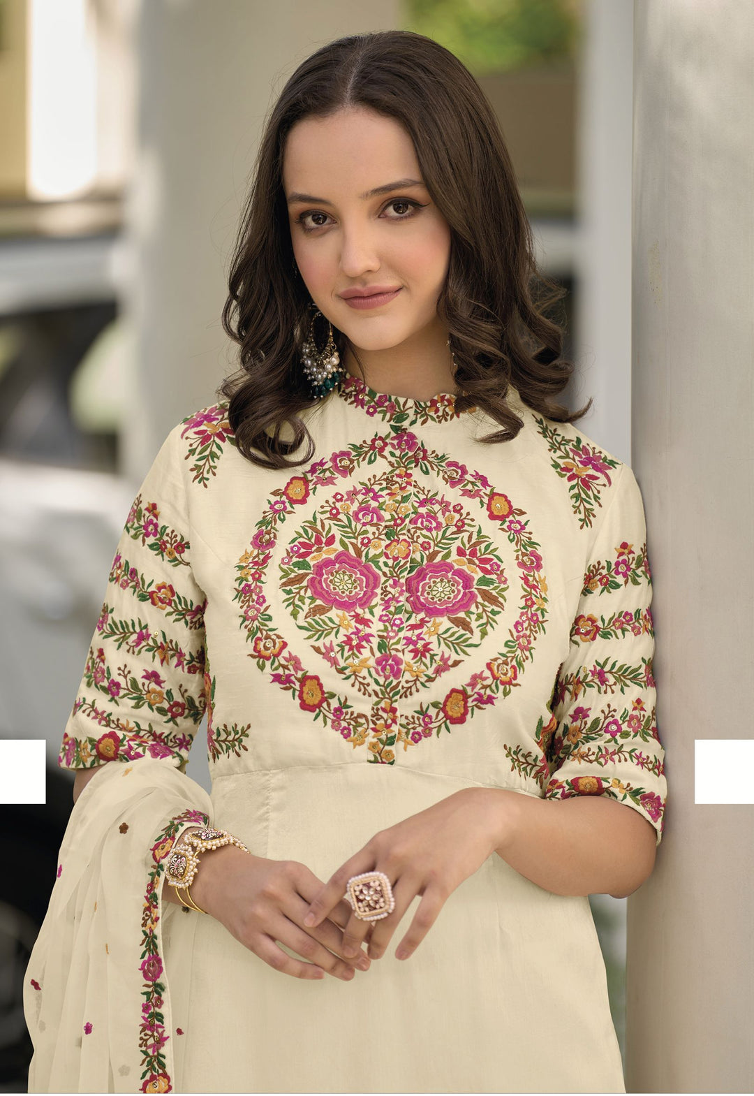 Readymade Designer White Party Wear Salwar Kameez