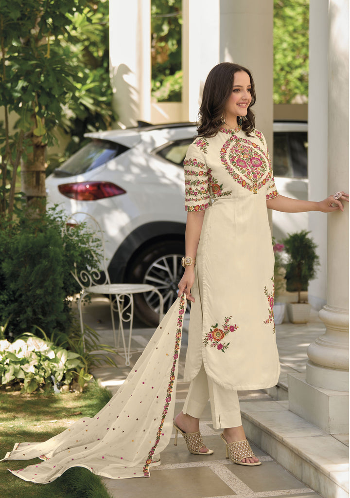 Readymade Designer White Party Wear Salwar Kameez