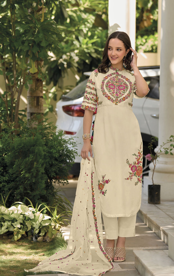 Readymade Designer White Party Wear Salwar Kameez