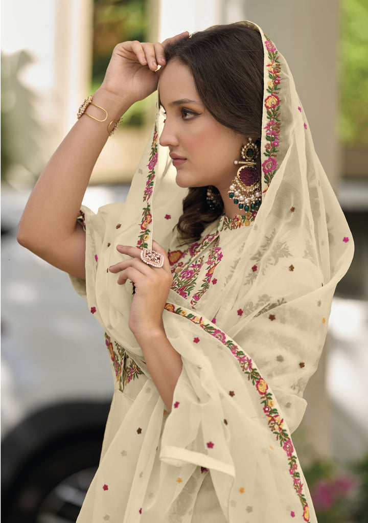 Readymade Designer White Party Wear Salwar Kameez