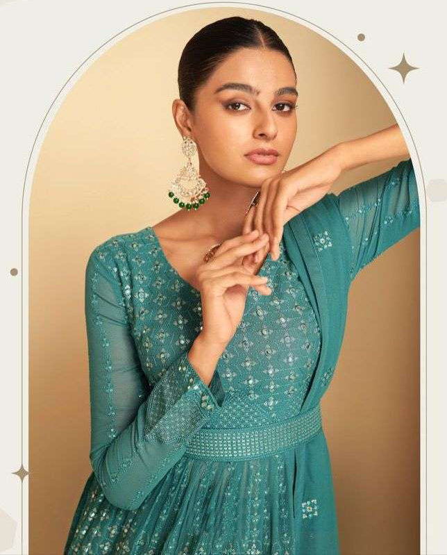 Elegant Sky Blue Stitched Salwar Kameez with Delicate Embroidery