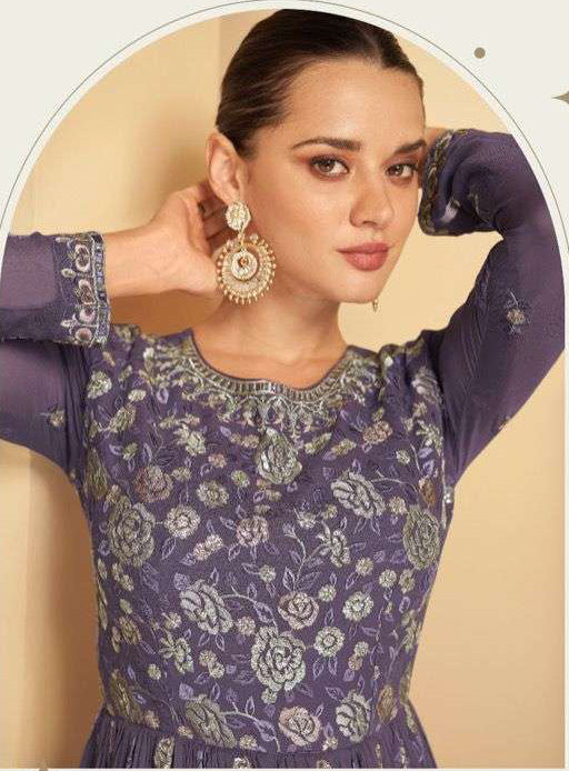 Stunning Purple Designer Embroidered Stitched Salwar Kameez