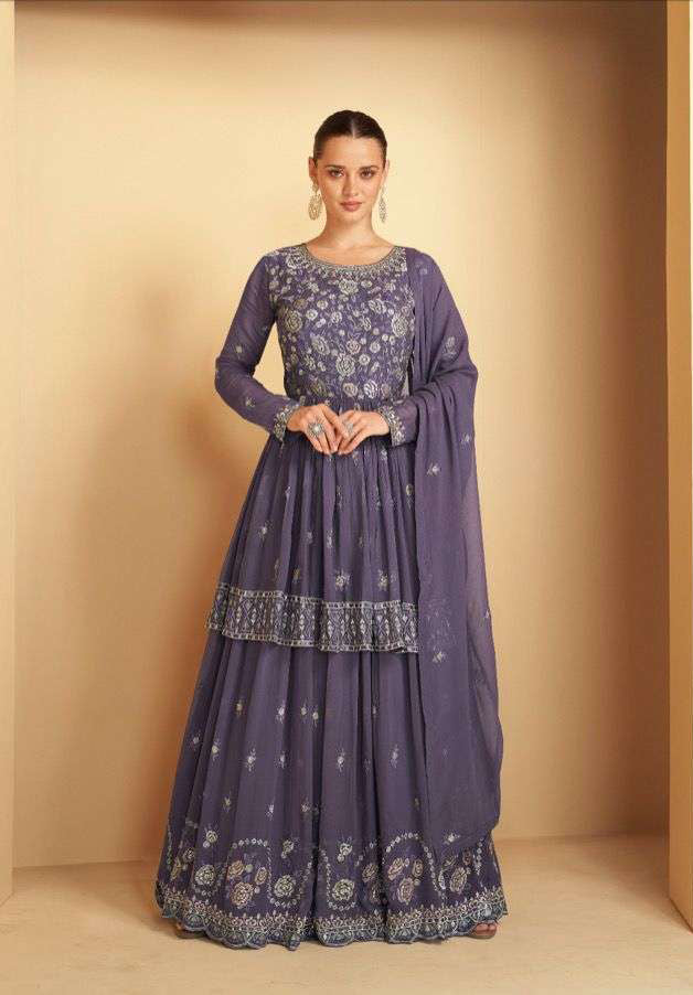 Stunning Purple Designer Embroidered Stitched Salwar Kameez