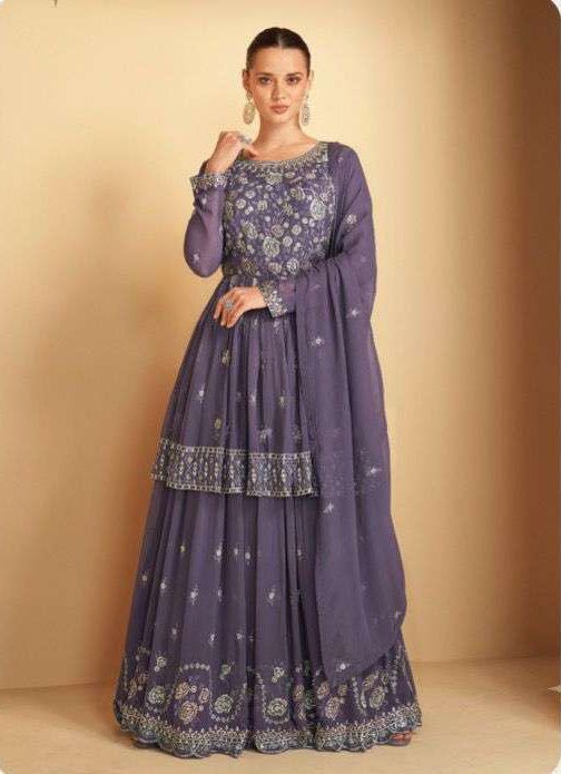 Stunning Purple Designer Embroidered Stitched Salwar Kameez