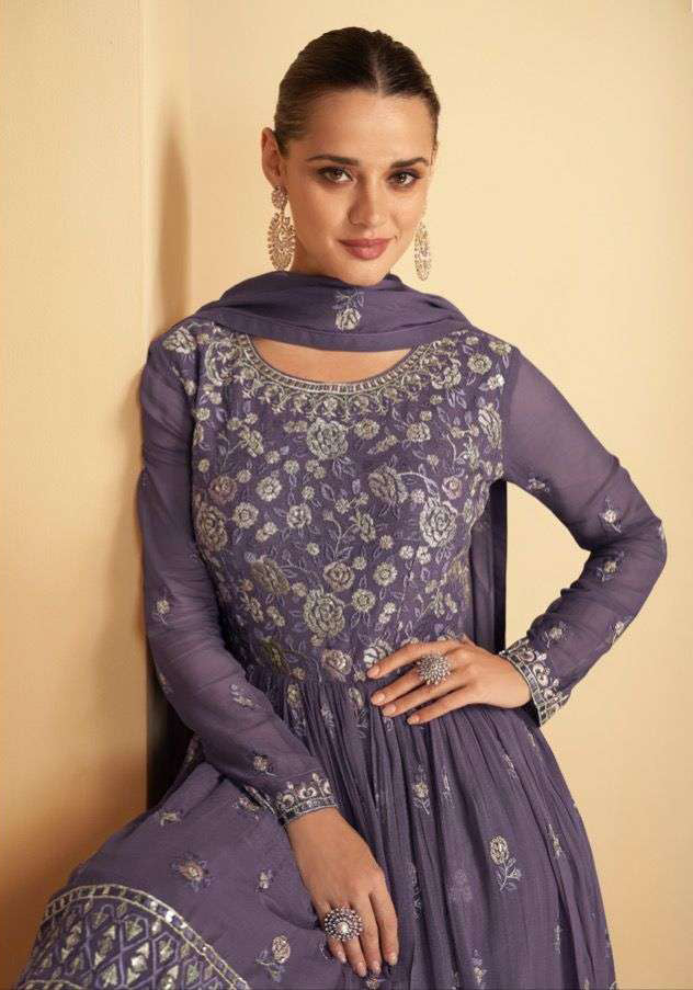 Stunning Purple Designer Embroidered Stitched Salwar Kameez