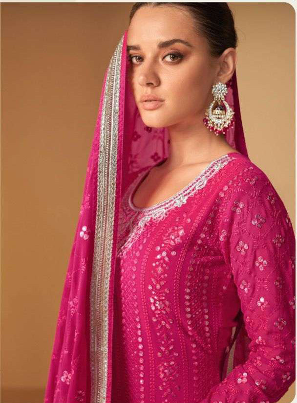 Glamorous Dark Pink Stitched Salwar Kameez with Intricate Embroidery
