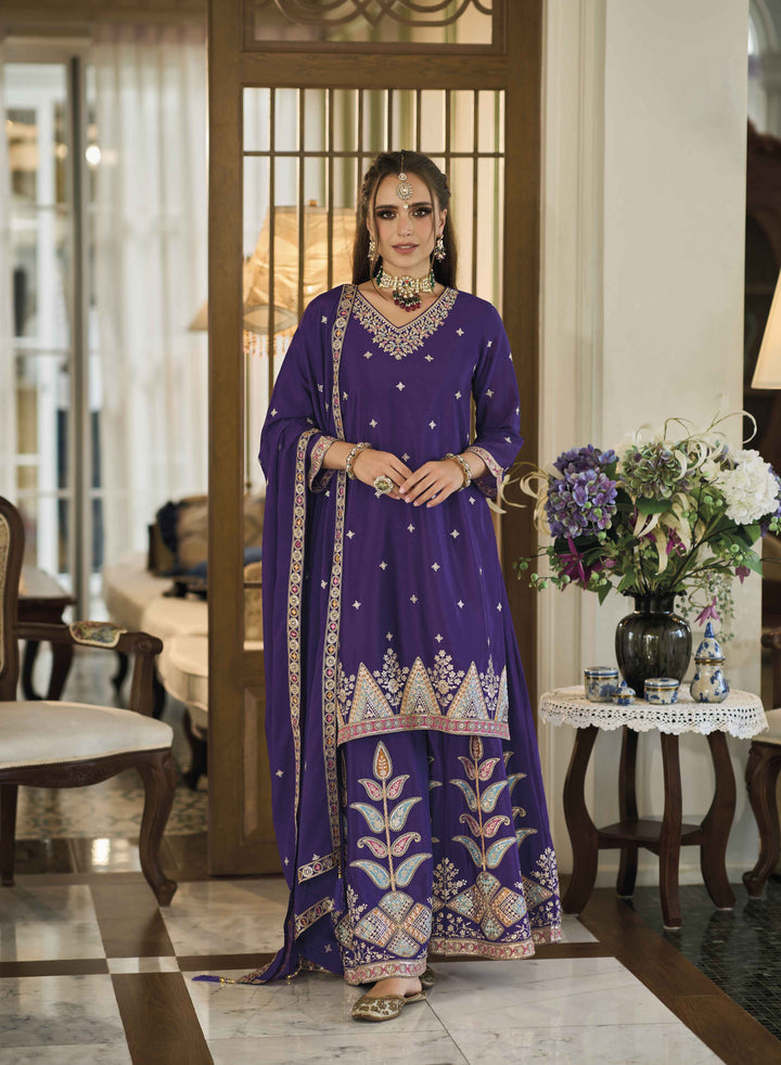Readymade Designer Palazzo Salwar Kameez In Purple