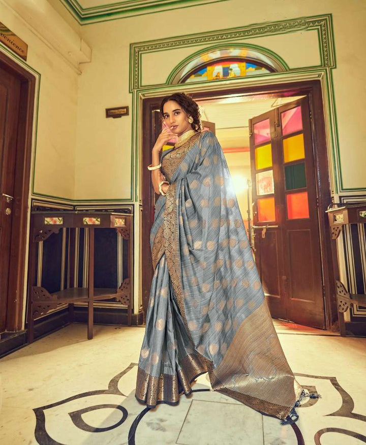 Stunning Blue Elegance Tussar saree