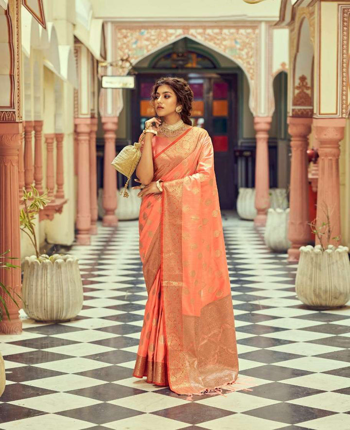 Stunning Orange Soft Tussar Saree