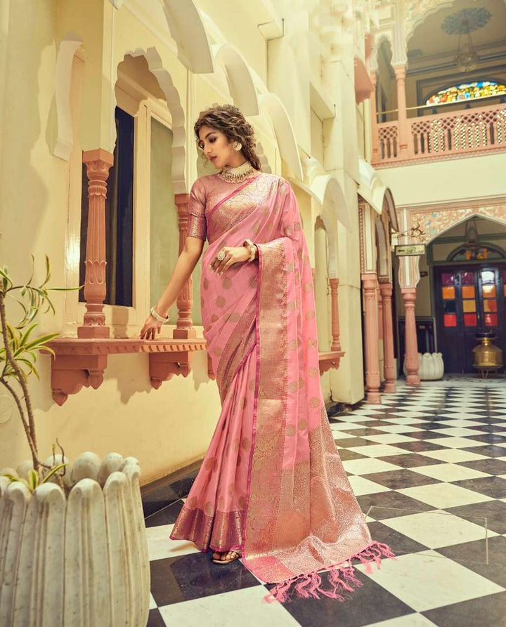 Perfect Elegant Pink Soft Tussar Saree