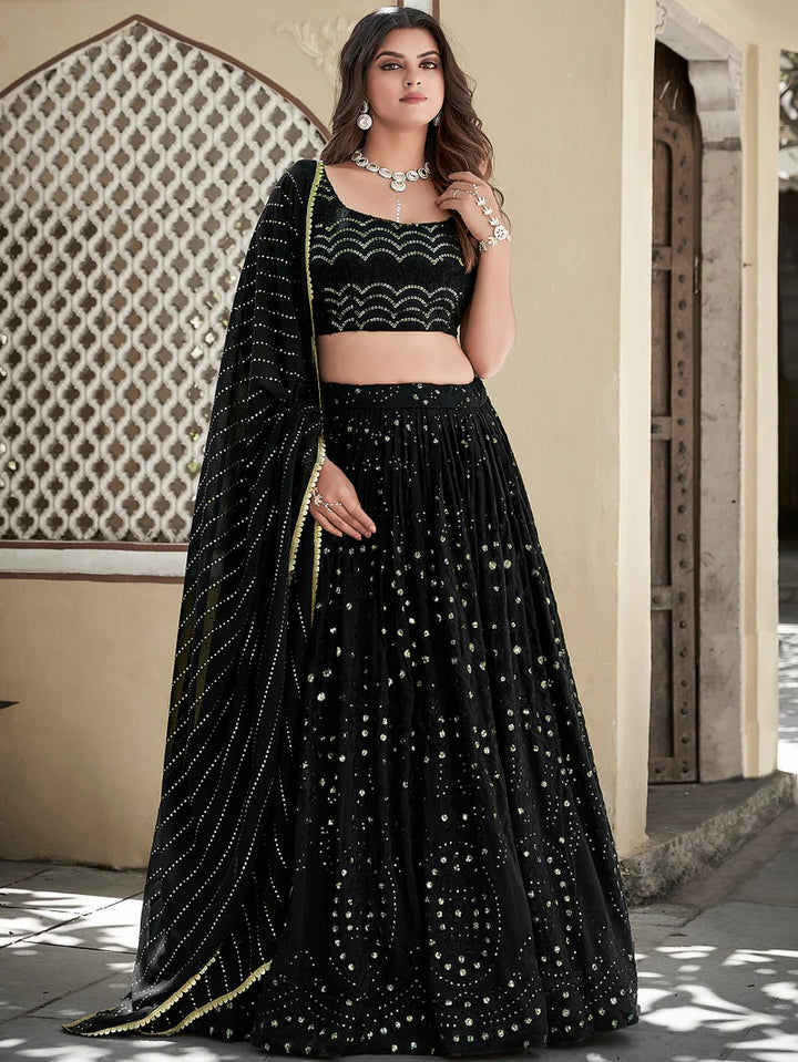 Elegant Black Georgette Partywear Lehenga
