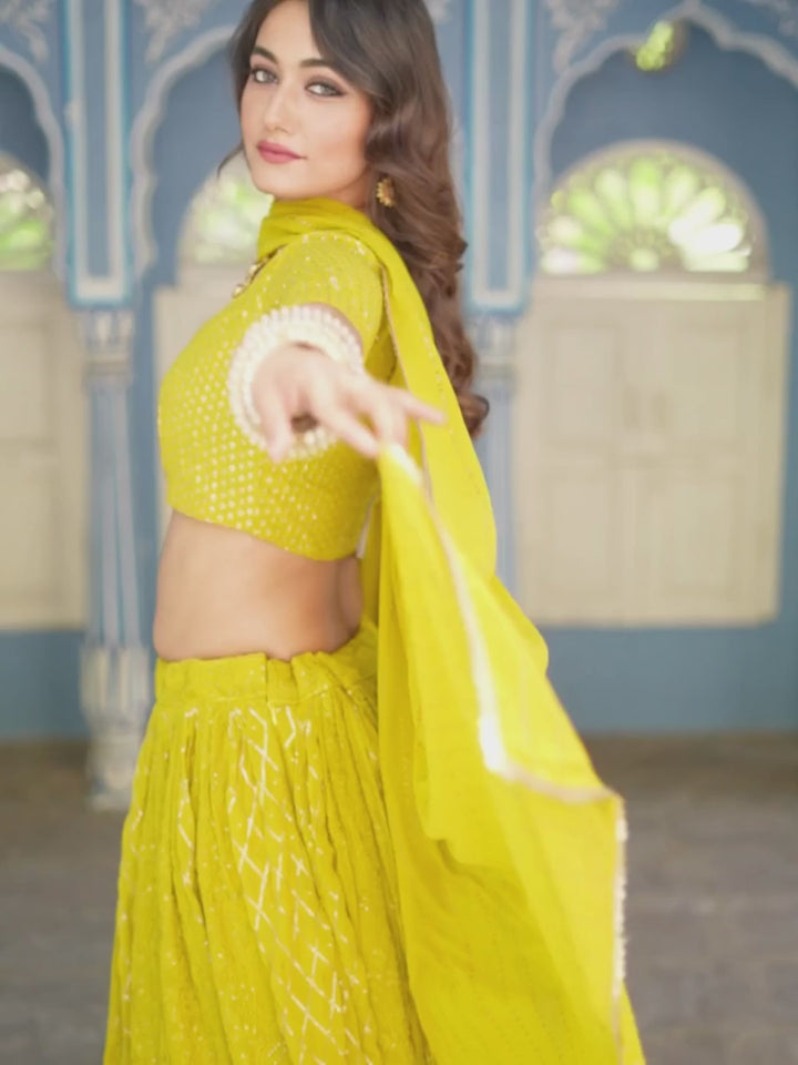 Stunning Mehendi Green Partywear Lehenga