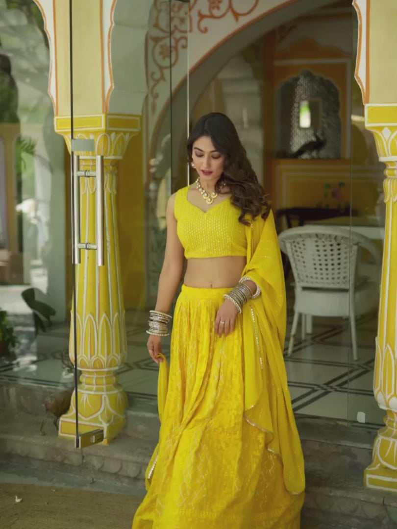 Elegant yellow Georgette Partywear Lehenga