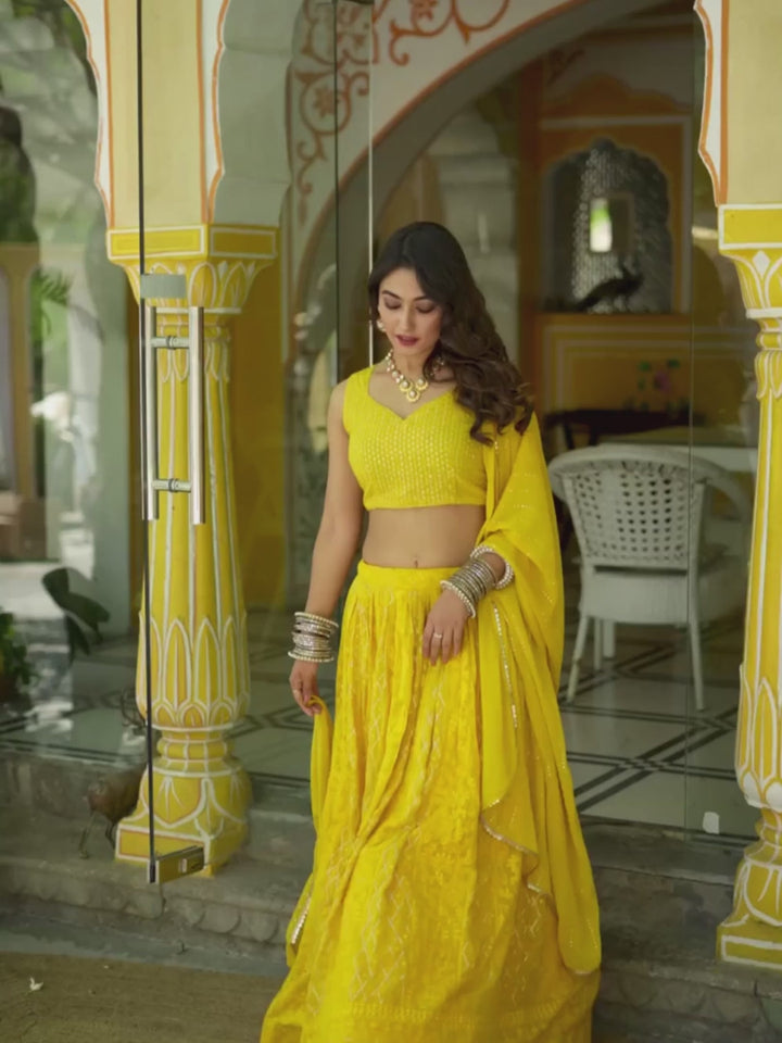 Elegant yellow Georgette Partywear Lehenga