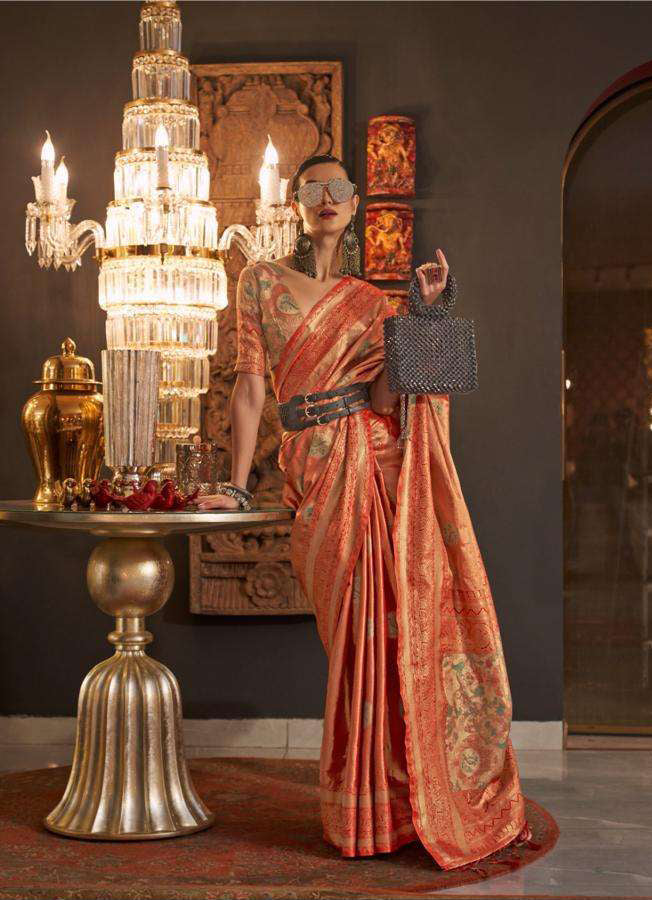 Vibrant Orange Designer Silk Saree