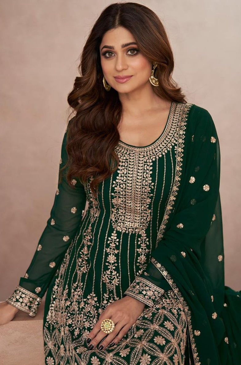 Readymade Graceful Green Palazzo Salwar Kameez