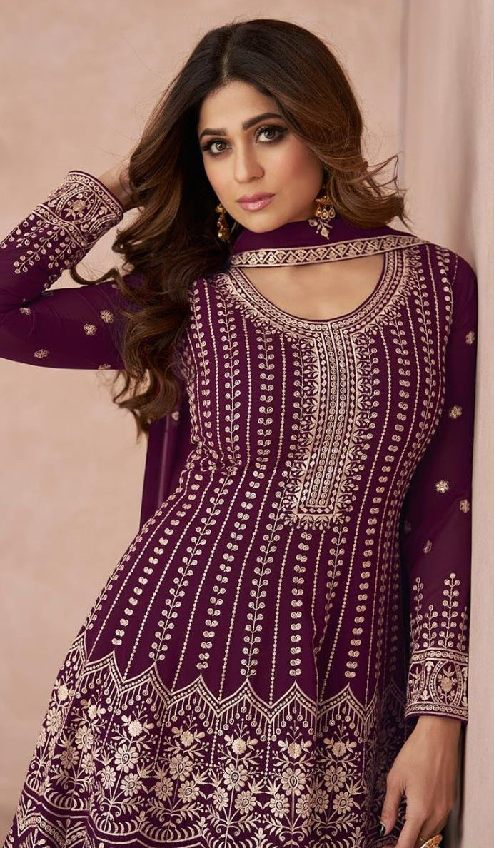 Readymade Wine Elegance Palazzo Salwar Kameez