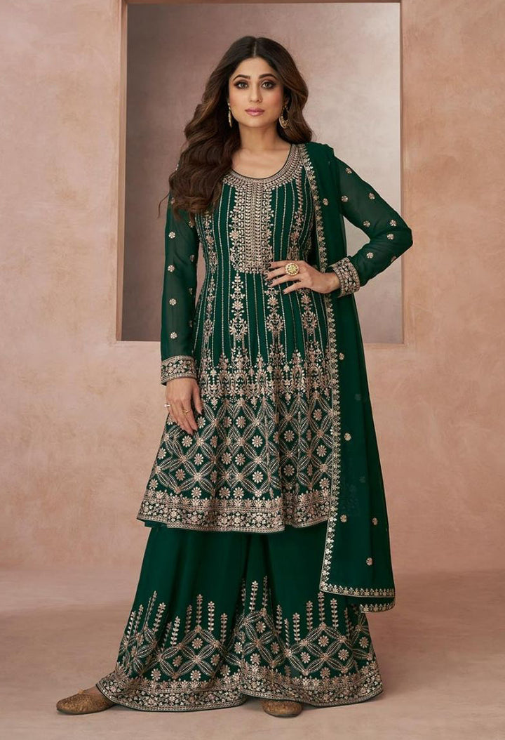 Readymade Graceful Green Palazzo Salwar Kameez