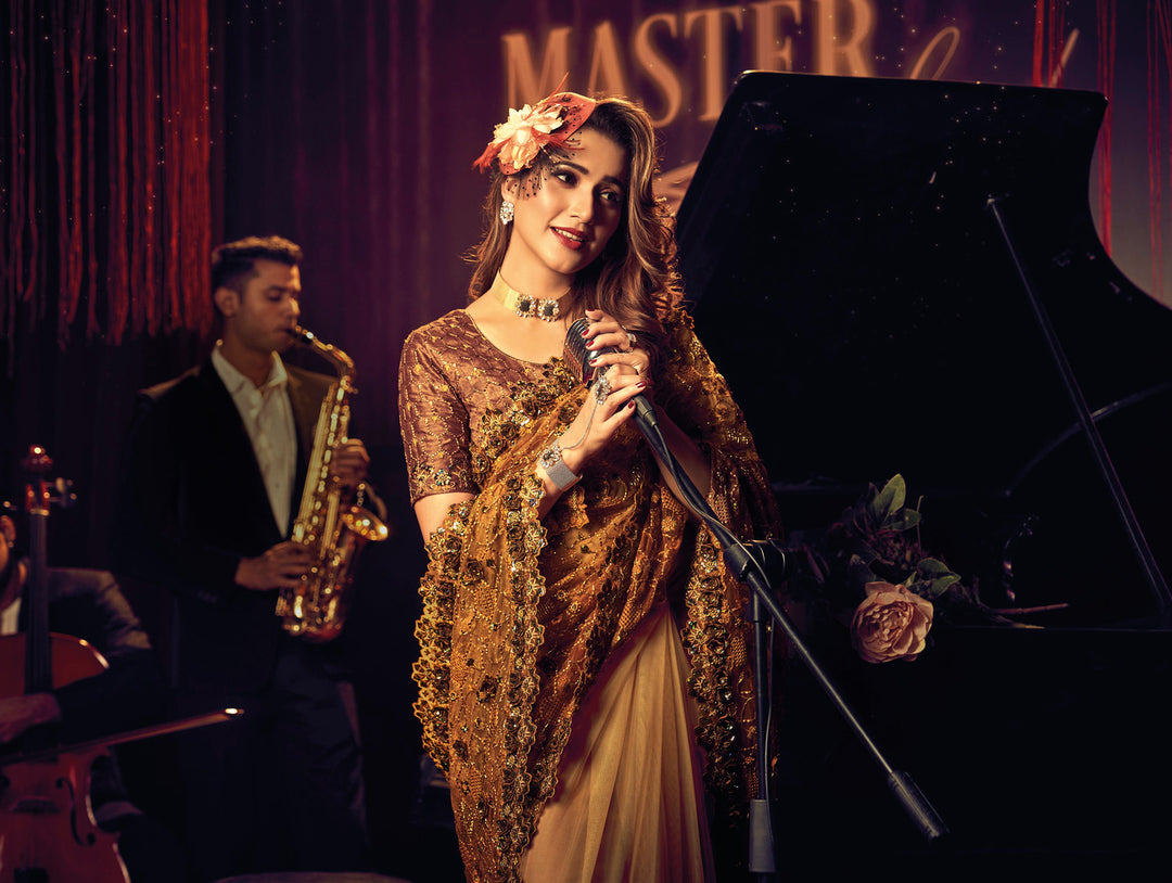 Explore the Glamour of Golden Designer Sarees