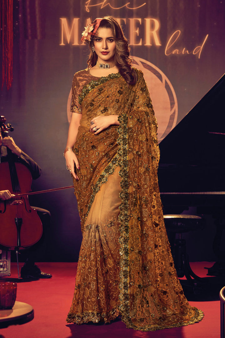 Explore the Glamour of Golden Designer Sarees