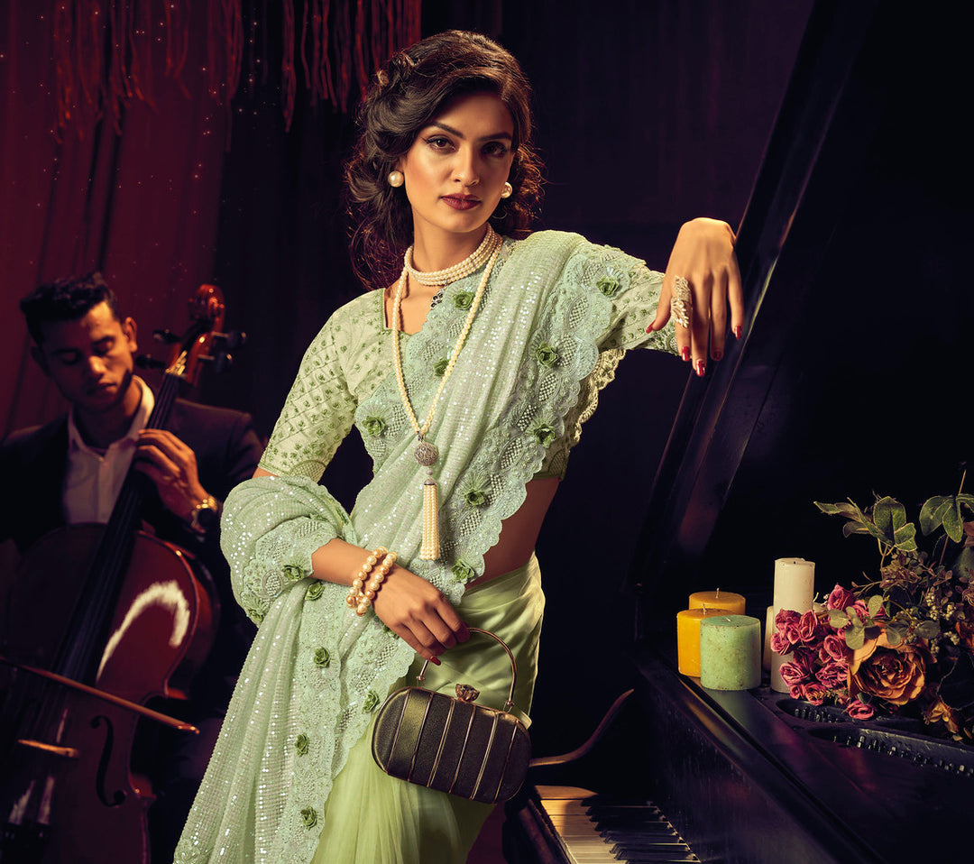 Embrace Serenity with Pista Green Designer Sarees